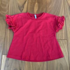 フリル袖シンプルTシャツ　カットソー　赤　100のサムネイル