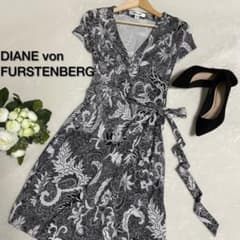 【シルク100%】DVF カシュクールワンピース サイズ6 総柄 ペイズリー柄のサムネイル