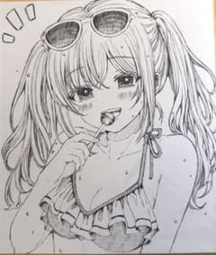 し*こ様 手描き イラスト オリジナル アナログ 色紙 し*こ様 オリジナル 手描き イラスト アナログ モノクロ ペン画 色紙