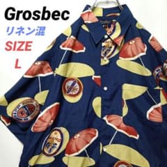 Grosbec 클로즈 벡 총 무늬 셔츠 린넨 혼합 빈티지 남성 L