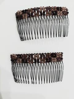 Complex Bizヘアコーム 2点セット ビーズ装飾 ブラウン系のサムネイル