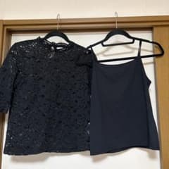 LOWRYS FARM 레이스 탑스 캐미솔 셋업 블랙