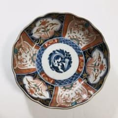 伊万里金襴手草花文なます皿 窓絵 ∅17㎝ 古伊万里 骨董 R0143ダA