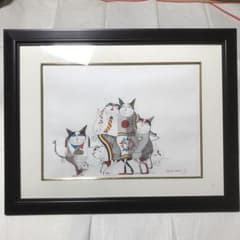 画家 鈴木信也 猫の絵 ペン画 - メルカリ