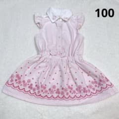 キッズ 襟付き ワンピース ストライプ ピンク 花 リボン 夏 100cmのサムネイル