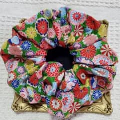 和柄シュシュ　グリーン色系