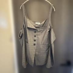 MAISON SPECIAL チェック柄オフショルダージャケット グレーのサムネイル