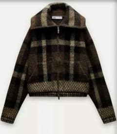 ZARA ザラ チェッカー柄ボンバーニットジャケット アウター - メルカリ