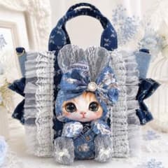 [1点限り]もこもこシープボア♡うさ耳猫ちゃん　トートバッグ　デニム　フリル うさ耳猫ちゃん トートバッグ リボン柄 デニム フリル - メルカリ