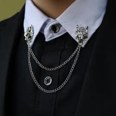 늑대 체인 브로치 핀 브로치 칼라 핀 골동품 실버 ①
