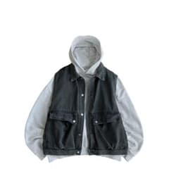 美品】USED 00s デニムベスト ボックスシルエット 立体ポケット BK 