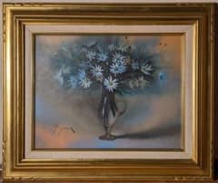 【真作】絵画　杉山誠治　油彩6号　マーガレット　華やかな花束　自然の美　V33 真作】絵画 杉山誠治 油彩6号 マーガレット 華やかな花束 自然の美 V33