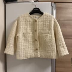 アイボリー ノーカラーツイードジャケットのサムネイル