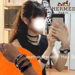 エルメス アピ3 ロングブレスレット チョーカー 男女兼用 黒 シルバー 