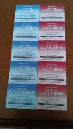 西武ホールディングス　株主優待　スキーリフト割引券　5枚　レストラン割引券　5枚のサムネイル