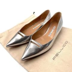 【極美品】PELLICO VENERE シルバー　パンプス 37 箱　保存袋 PELLICO ペリーコ フラットパンプス シルバー 38 1/2 保存袋付き
