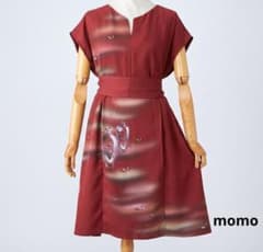 SALE！正絹 訪問着 ウエストリボン付きタック入りワンピース♪着物