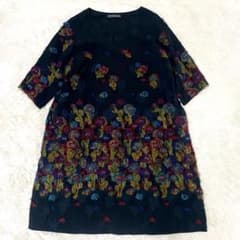 美品 M.&KYOKO 5分袖 ワンピース 花柄 刺繍 黒 マルチカラー 美品 M.&KYOKO 5分袖 ワンピース 花柄 刺繍 黒 マルチカラー - メルカリ