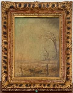 油彩画 1860年頃作 古画 額装 風景画 アンティーク 湖畔風景 #526 油彩画 1860年頃作 古画 額装 風景画 アンティーク 湖畔風景 #526