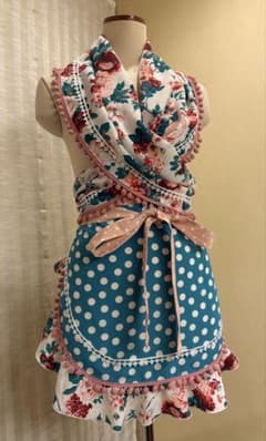 フラメンコ衣装 エプロン＆シージョセット ターコイズ水玉 赤オレンジ