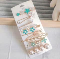 1364ヘアピン ホワイト ブルー 8個 ヘアアレンジ クリップ セット韓国