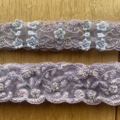 薄紫色の花柄刺繍　パープルレースリボンのサムネイル