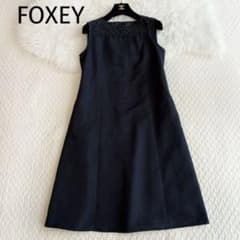 FOXEY ♡DressFleuriste レース切り替えワンピース　ネイビー FOXEY ♡DressFleuriste レース切り替えワンピース ネイビー - メルカリ