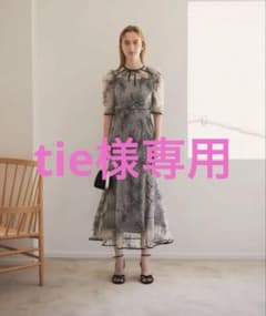 花柄刺繍レースフロントバックリボンパフスリーブマーメイドフレアロングワンピースのサムネイル