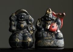 双祥 恵比寿大黒天 紙塑系彩色人形 約13㎝ 昭和初期頃】仏像民間信仰