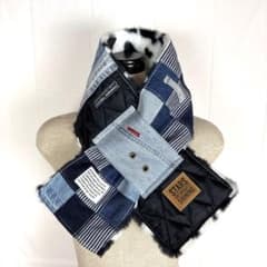 デニムリメイクマフラー ❤️ファー 牛柄 パッチワーク - メルカリ