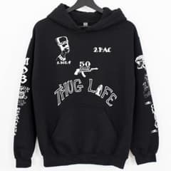 2XL パーカー 2PAC タトゥー tattoo 刺青 RAP TEE 黒