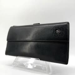 18104✨シャネル カメリア ココマーク 長財布 フラップ ブラック