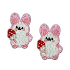 2個セット 刺繍ワッペン うさぎ 苺 ピンク 白 可愛い ［HARE］DB054のサムネイル