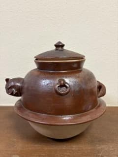 信楽焼 明山窯？】分福茶釜たぬき 陶器製 水指 置物 蓋付 昭和レトロ