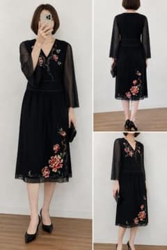 VIVIENNE TAM 花柄刺繍 Vネックワンピース 黒 - メルカリ