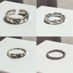 リング 指輪 4点セット シルバーカラー デザインリングのサムネイル
