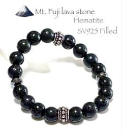 ⭐️天然石 霊峰富士山 溶岩石•ヘマタイト•シルバーフィルドロンデル ブレスレット ⭐️天然石 霊峰富士山 溶岩石•ヘマタイト•シルバーフィルドロンデル