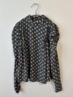 ZARA 総柄ブラウス パフスリーブ ブルー系 XSサイズ 訳ありのサムネイル