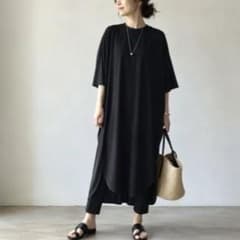 ENFOLD　コットンワンピース ファインポンチョ 黒　38ゆったり　8分袖 ENFOLD コットンワンピース ファインポンチョ 黒 38ゆったり 8分袖