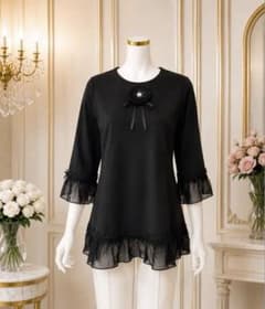 スーパービューティー ♡ レース×シフォンフリル チュニック ブラック 40 スーパービューティー ♡ レース×シフォンフリル チュニック ブラック