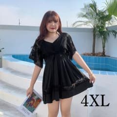 ▽4XL Women's Plus Size One-Piece Swimsuit, Flattering, Black, Oversized