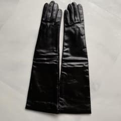 AGNELLE アニェル レザーグローブ ハラコ ロング 手袋 ブラック 黒 未使用 AGNELLE レザーロンググローブ ブラック 黒革手袋 サイズ7