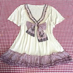 axes femme アクシーズ ギンガムチェックリボン刺繍フリル チュニック