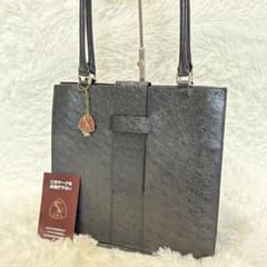 ✨極美品✨JRA認定 オーストリッチ 本革 ブラック ハンドバッグシルバー金具✧ 極美品✨JRA認定 オーストリッチ レザー ブラック ハンドバッグ トート
