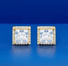 映えゴールド】1ct プリンセスカット モアサナイトピアス｜S925 GRA付 