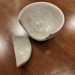 金継ぎ練習用 ハンドメイド 灰色 陶器 ボウル 破損ありのサムネイル