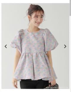 fitmore ミックスカラー花柄ジャガードトップス ピンク×ブルー 新品