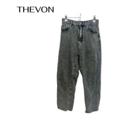 B0834THEVON 롱 데님 팬츠 블랙 걸 면 100 캐주얼