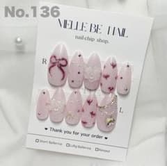 ネイルチップ オーダー ピンク マグネット ミラー ぷっくり リボン