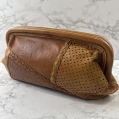 8bankan Patchwork Genuine Leather Clasp Clutch Bag